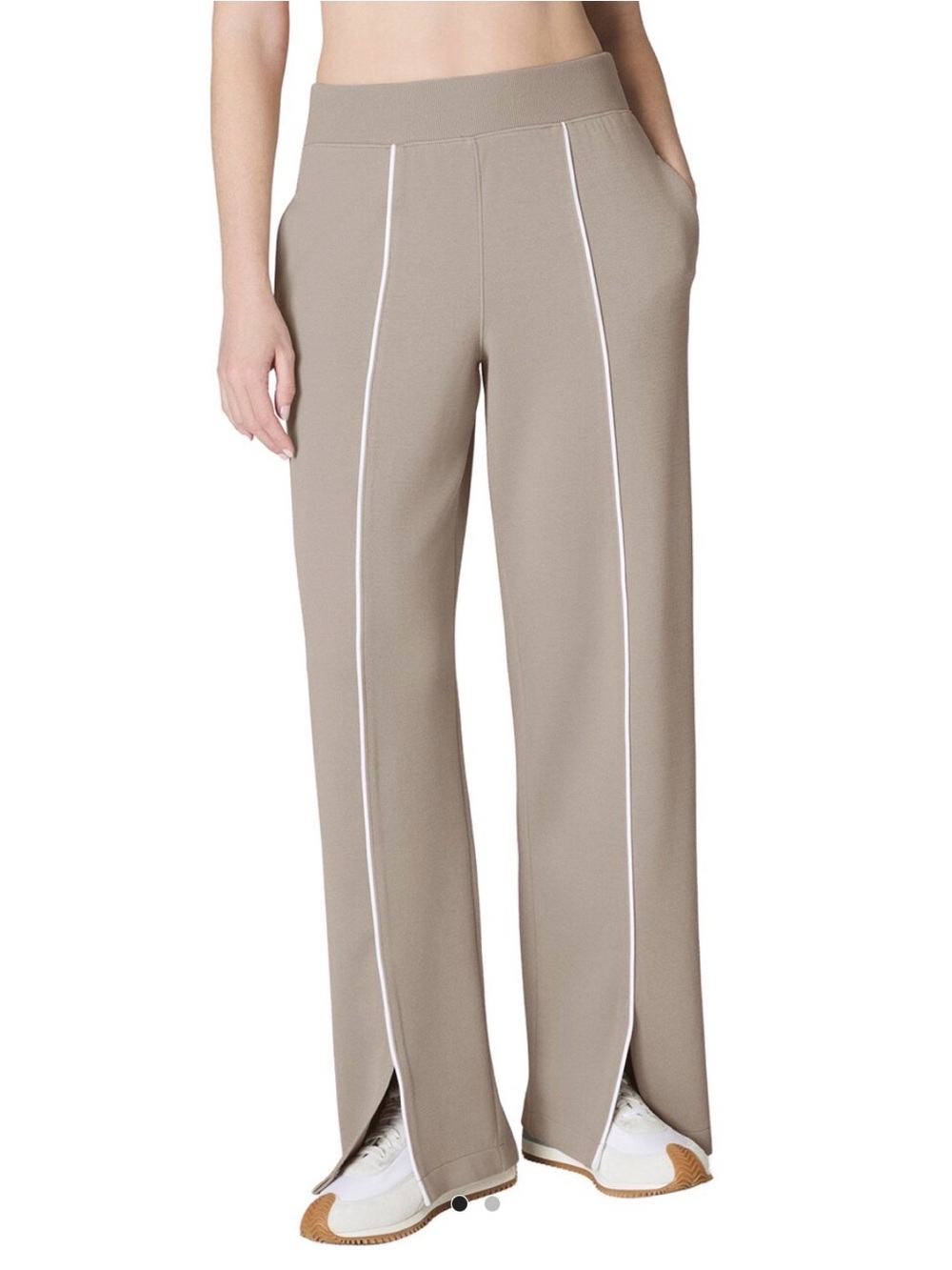 SPANX Pique Pants with Contrast Piping - Taupe Size M TALL